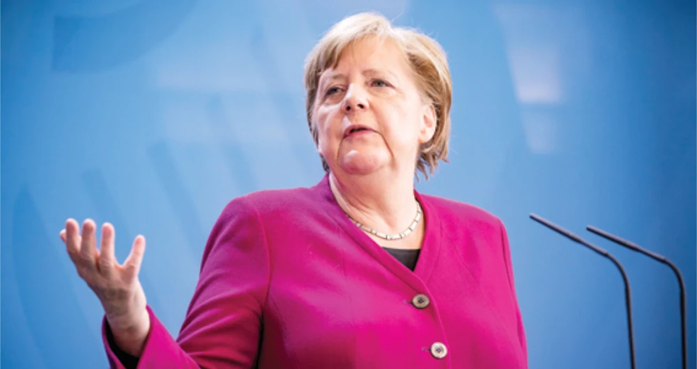 German Chancellor Angela Merkel gives a press conference following the European Council video conference in Berlin Thursday. (AP)