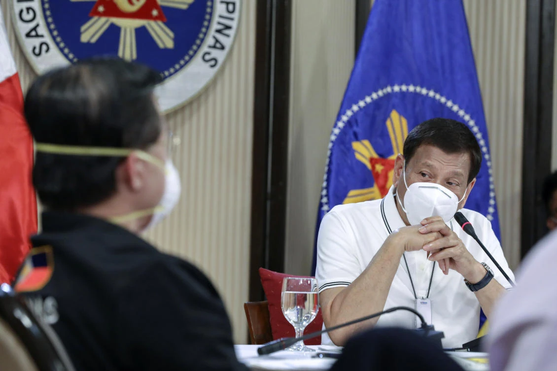 Philippine President Rodrigo Duterte renewed his accusations against the communist guerrillas, who he said have extorted money from big companies and stolen firearms of slain soldiers. (Malacanang Presidential Photographers Division via AP)