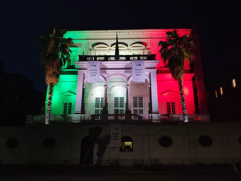 Saudi Arabian embassy in Rome covered in colors of Italian flag