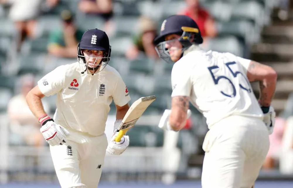 England’s Joe Root and Ben Stokes in action during a match in January. (Reuters)
