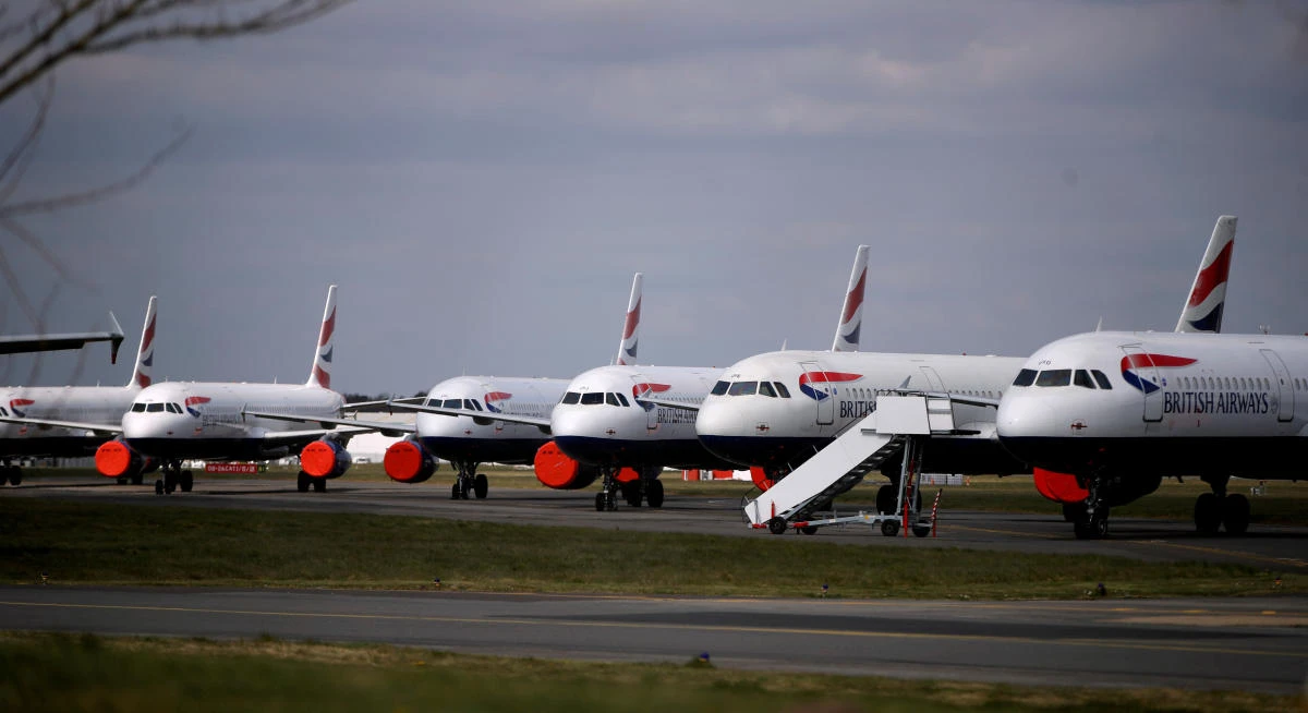 British Airways planes parked at Bournemouth Airport, amid the coronavirus (COVID-19) pandemic, Bournemouth, United Kingdom, April 1, 2020. (Reuters)