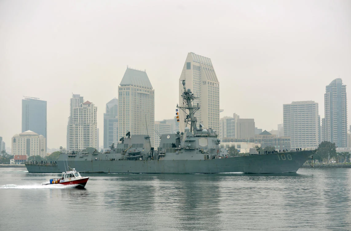 The US Navy guided-missile destroyer USS Kidd, where 64 sailors of the 300-strong crew tested positive for COVID-19. (Handout via Reuters)