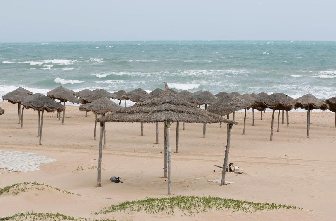 The deserted empty Marsa beach is pictured, as Tunisia extended the lockdown by two weeks to contain the spread of the coronavirus disease (COVID-19) in Tunis, Tunisia April 1, 2020. (Reuters)
