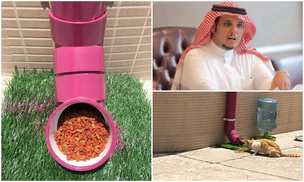Alkhobar municipality has launched its Food of Mercy initiative to feed the cats and other animals on the waterfront, Municipality leader, Eng. Sultan Al-Zaidi (top right), told Arab News. (Supplied)