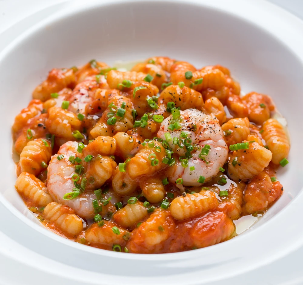 Gnocchetti pasta with red prawns. (Supplied)