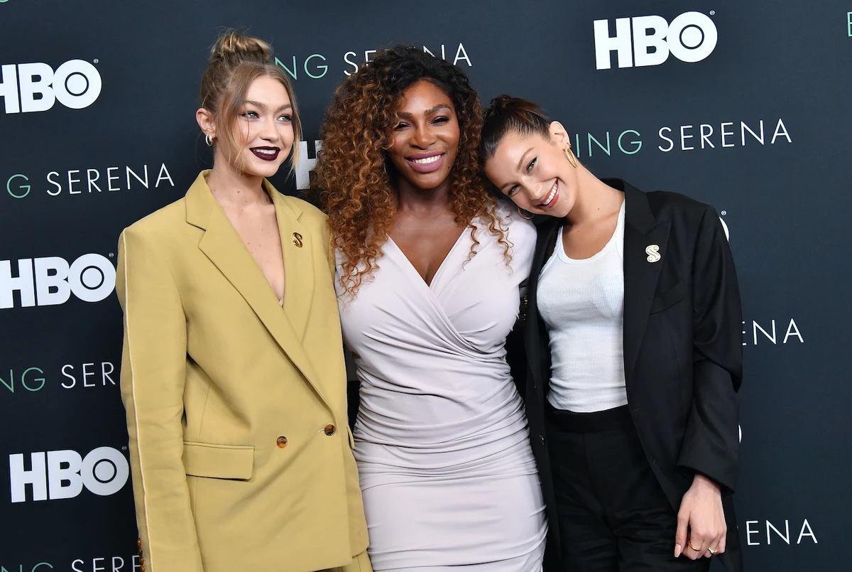 (L-R) Gigi Hadid, Serena Williams and Bella Hadid during HBO New York’s premiere of ‘Being Serena.’ (AFP)