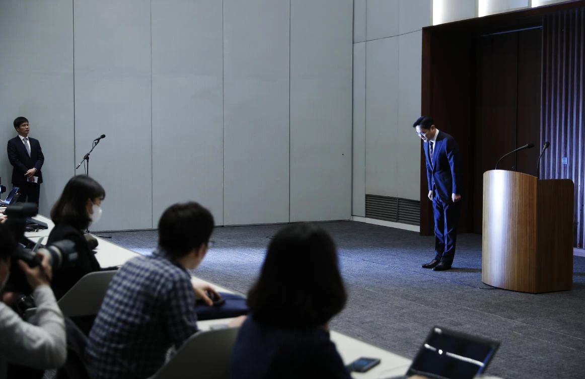 Lee Jae-yong, vice-chairman of Samsung Electronics, was jailed for five years in 2017 for bribery, embezzlement and other offenses in connection with the scandal that brought down South Korean president Park Geun-hye. (Reuters)