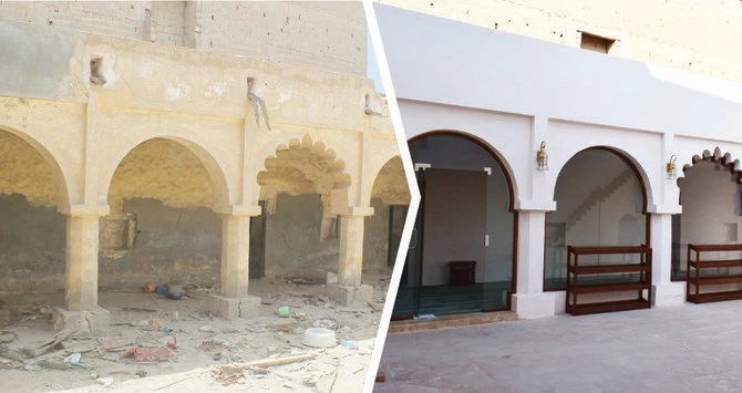 Al-Hebaish Mosque Built: Early 20th century /Pre-renovation/ Capacity: 80 Total area: 318 sq. meters /Post-renovation/ Capacity: 90 Total area: 318 sq. meters. (All article photos: The Prince Mohammed bin Salman Project for Renovation of Historical Mosques)