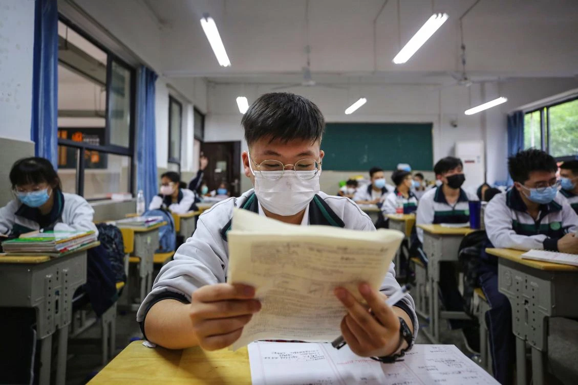 Above, high school senior students study in a classroom in Wuhan in China’s central Hubei province on May 6, 2020. (AFP)