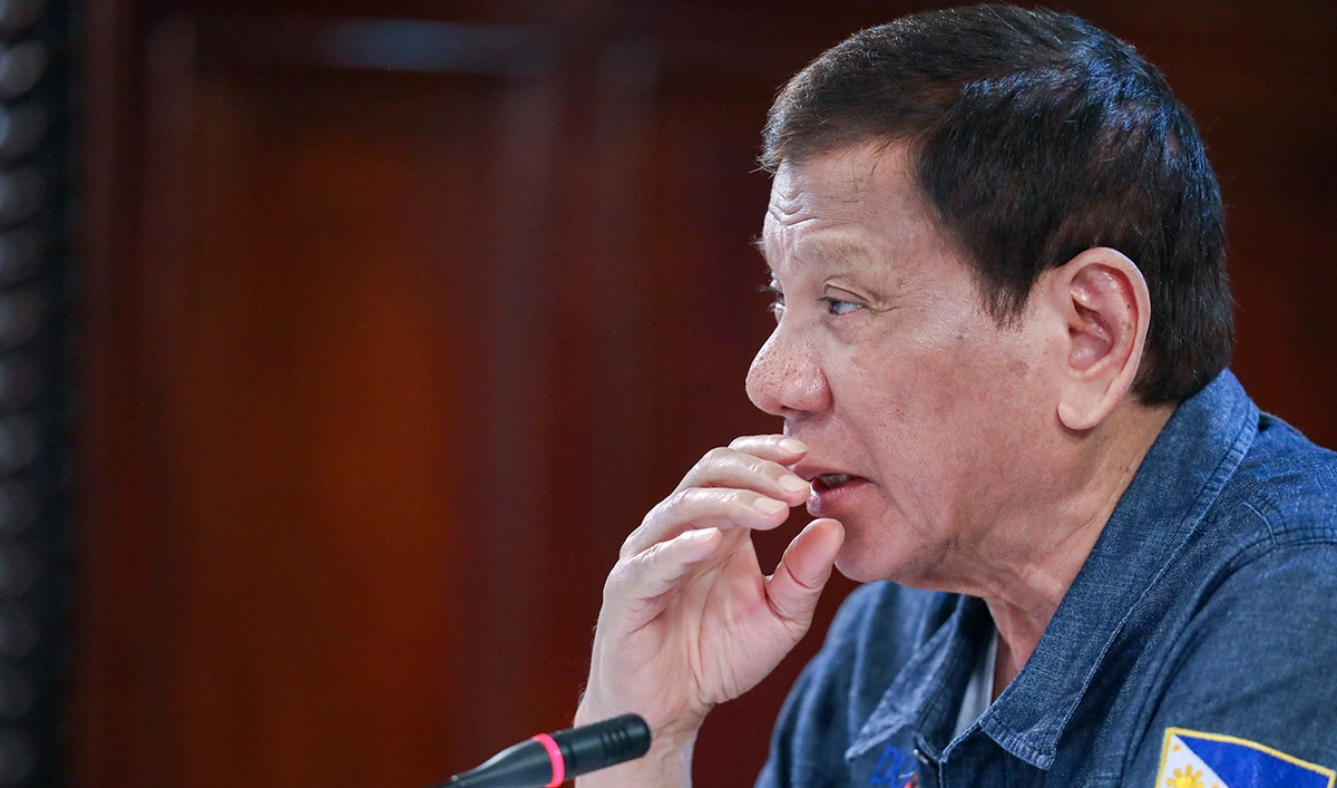 Philippine President Rodrigo Duterte talks during a meeting at the Malacanang presidential palace in Manila, Philippines. The Philippine president says a massive lockdown that has restricted millions to their homes will be eased but warned those who will be allowed to go back to work to follow safeguards to avoid more deaths and a second wave of COVID-19 outbreaks. (AP)