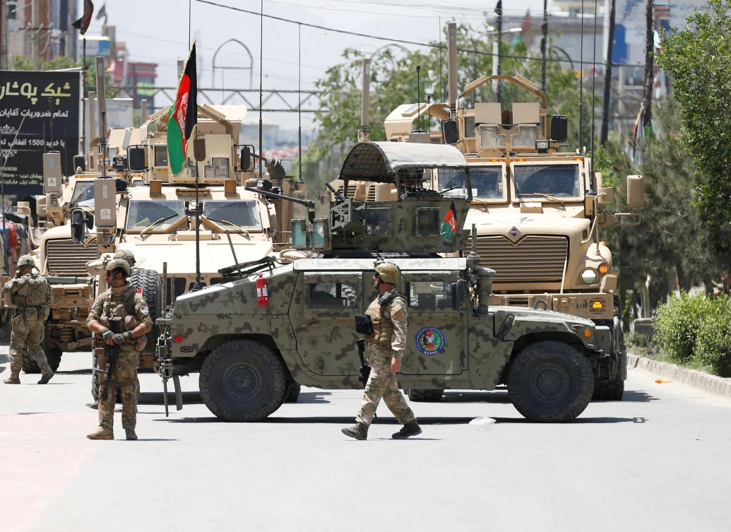Afghan security forces stand guard outside a hospital which came under attack in Kabul on May 12, 2020. (Reuters file photo)