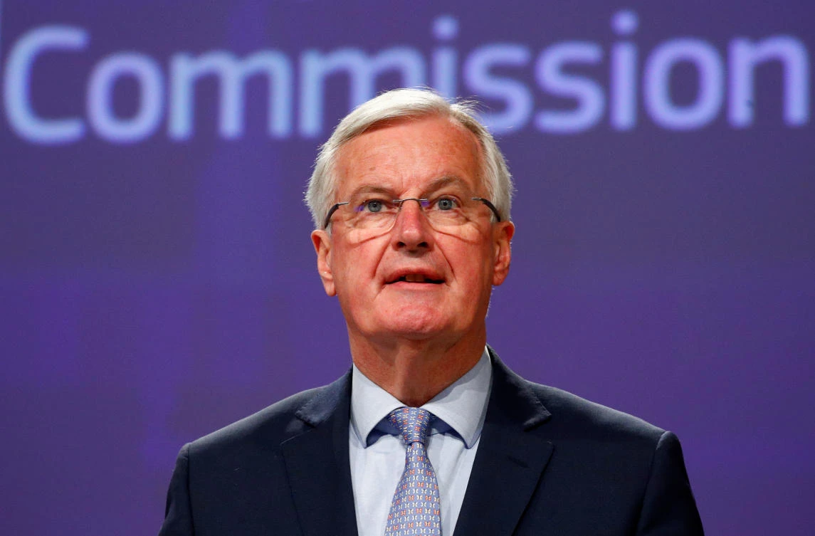 European Union's Brexit negotiator Michel Barnier gives a news conference following the third round of Brexit talks with Britain, in Brussels, Belgium, May 15, 2020. (Reuters)
