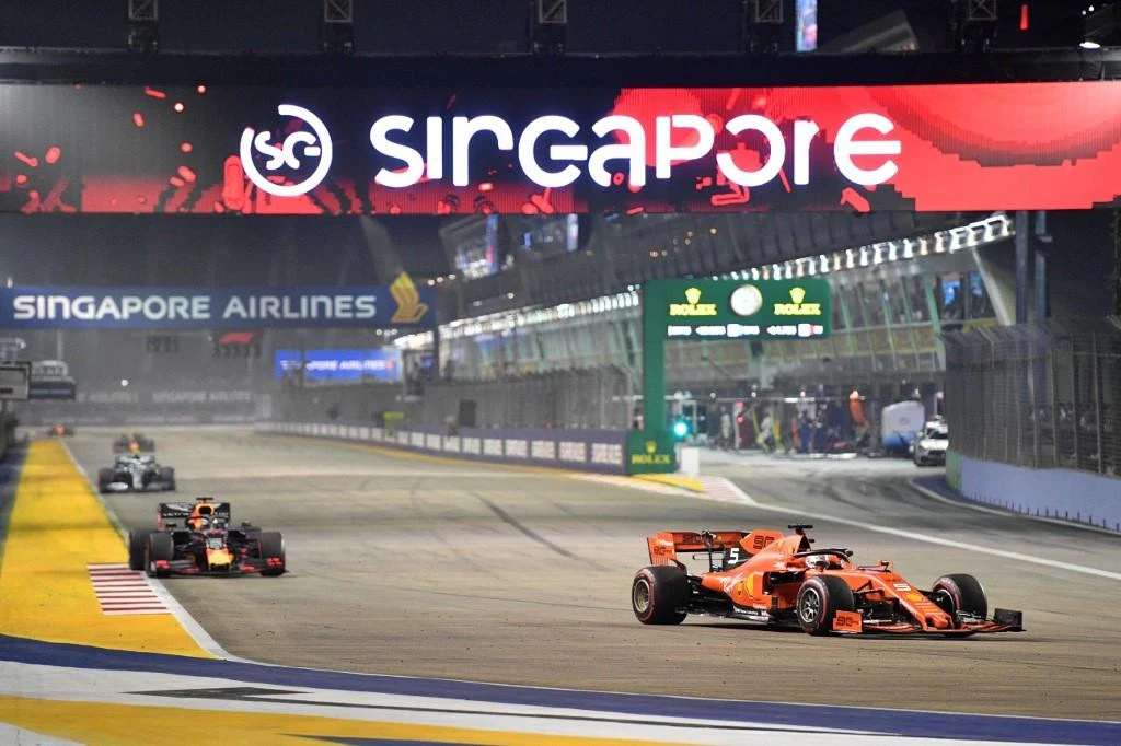 Ferrari’s Sebastian Vettel, right, won the Formula One Singapore Grand Prix race Singapore on September 22, 2019. (AFP file photo)
