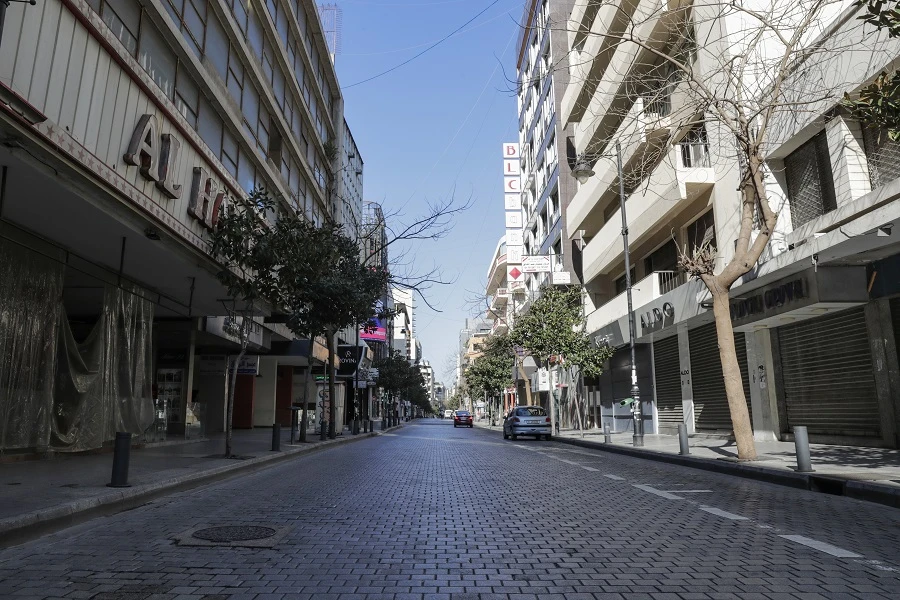 Shops are seen closed in Beirut's Hamra street amid the COVID-19 coronavirus pandemic on March 22, 2020. (File/AFP)