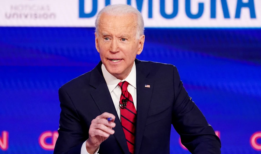 Democratic U.S. presidential candidate and former Vice President Joe Biden speaks during the 11th Democratic candidates debate of the 2020 U.S. presidential campaign, held in CNN's Washington studios without an audience because of the global coronavirus pandemic, in Washington, U.S., March 15, 2020. (REUTERS)