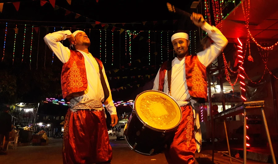 Abu Atwan and Mohammed Shaath perform al-musaharati in Rafah. (Supplied)