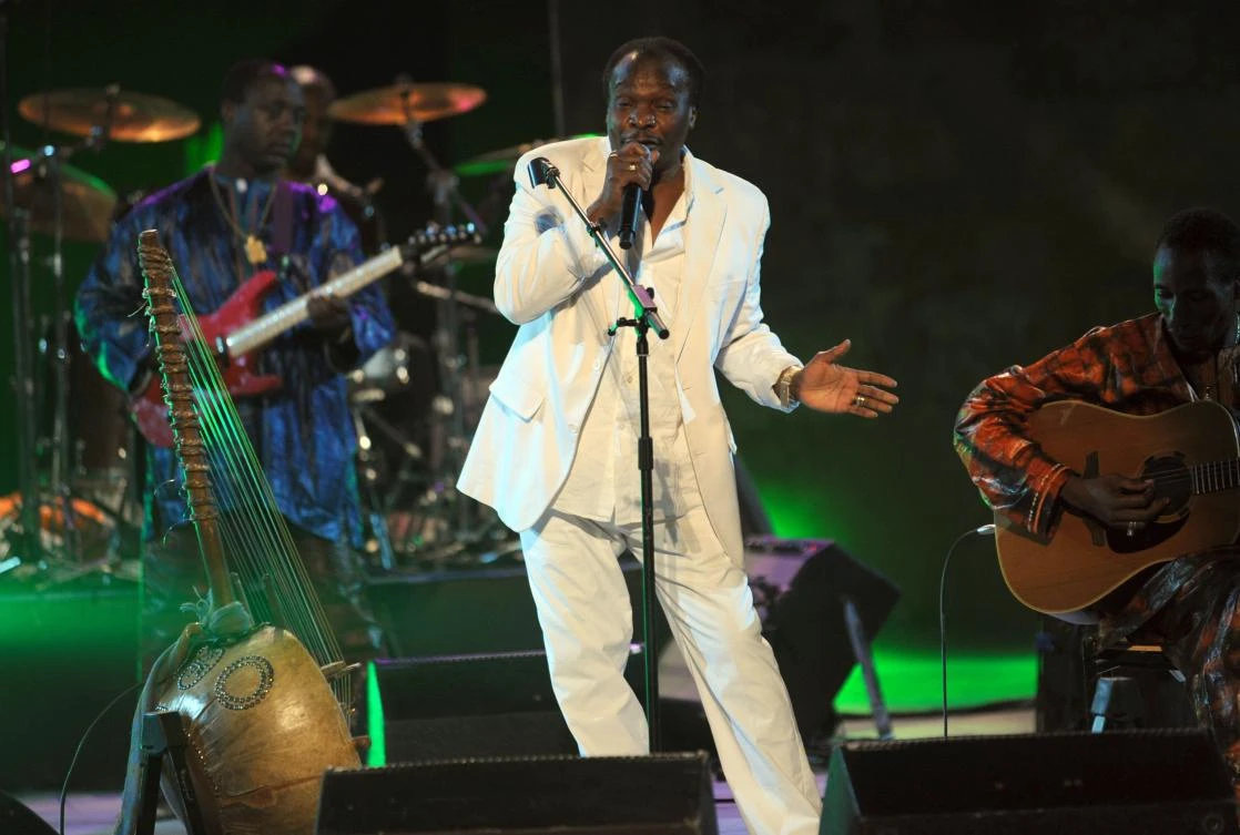 Guinean singer Mory Kante performs during the 46th session of the International Carthage festival at the Roman theater in Carthage, near Tunis, July 14, 2010. (AFP)