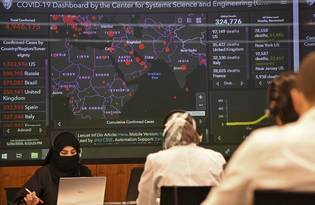 The Dubai COVID-19 Command and Control Centre at Mohammed bin Rashid University, above, plans and manages coronavirus fallout plans in the emirate. (AFP)