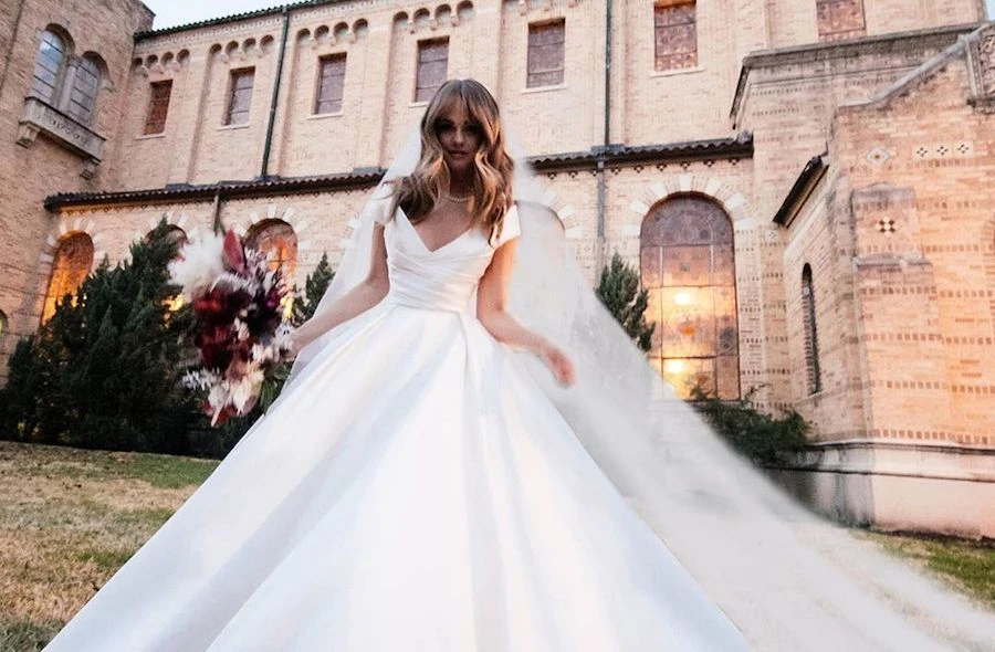 Actress Debby Ryan got secretly married wearing an Elie Saab wedding gown