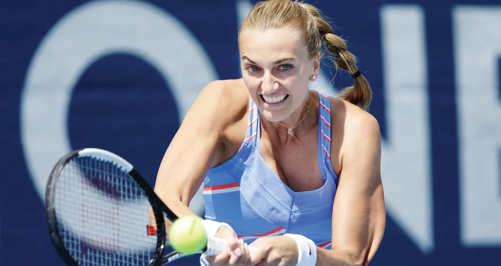 Czech Republic’s Petra Kvitova in action during her match against compatriot Barbora Krejcikova at the all-Czech tennis tournament on Tuesday. (Reuters)