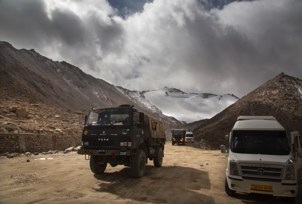 In this 2018 photo, an Indian Army truck crosses Chang la pass near Pangong Lake in Ladakh region, India. (AP)