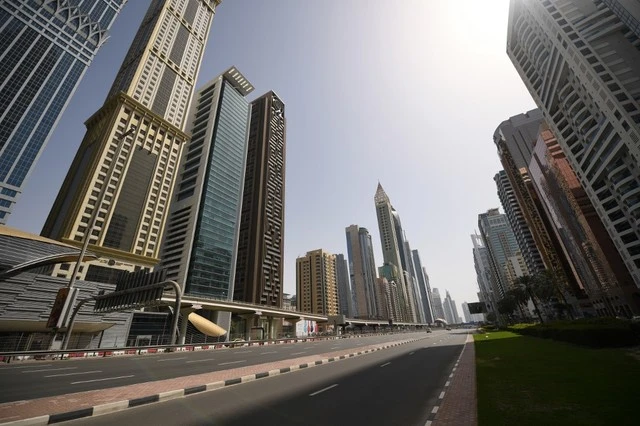 Dubai's Sheikh Zayed Road deserted during the coronavirus curfew imposed by authorities. (AFP)