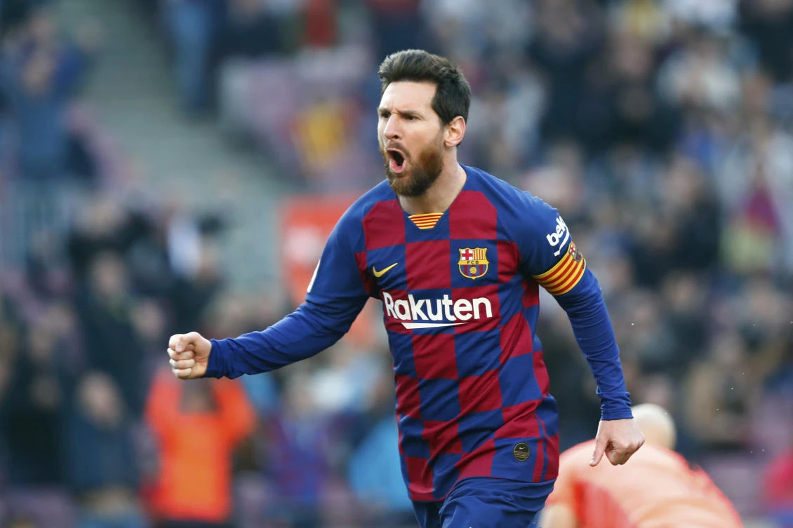 In this Saturday, Feb. 22, 2020 file photo, Barcelona’s Lionel Messi celebrates after scoring his side’s opening goal during a Spanish La Liga soccer match between Barcelona and Eibar at the Camp Nou. (AP)