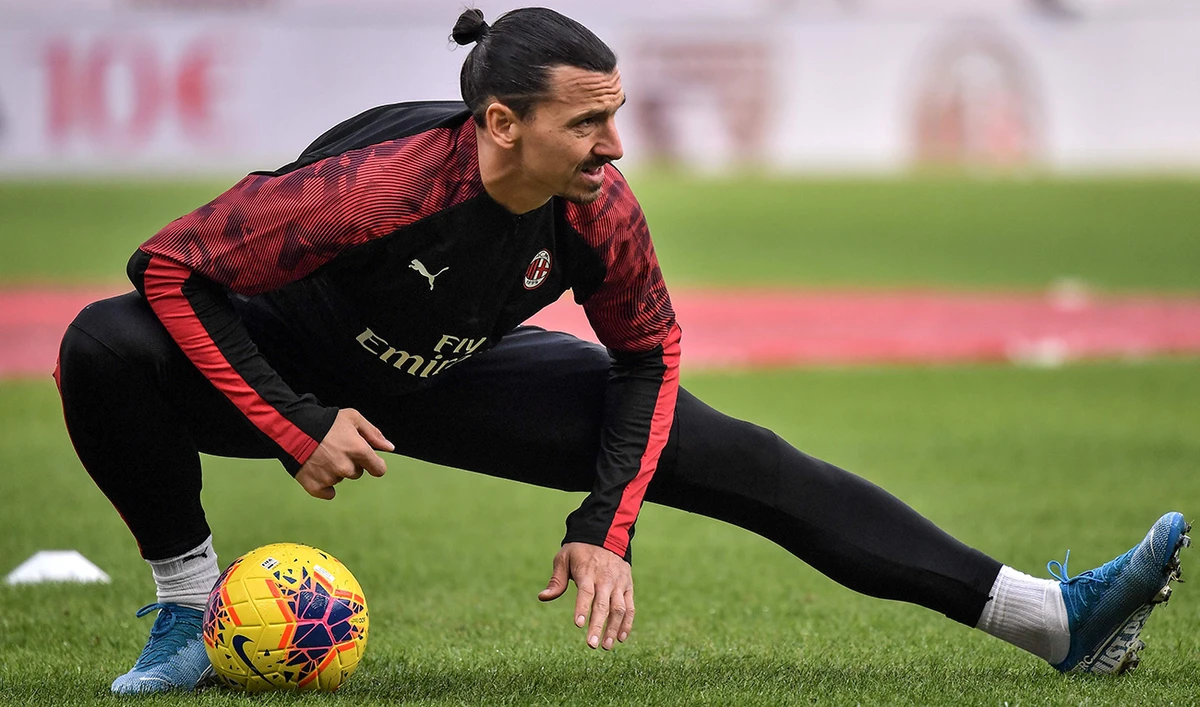 In this file photo taken on January 19, 2020 AC Milan's Swedish forward Zlatan Ibrahimovic stretches prior to the Italian Serie A football match AC Milan vs Udinese at the San Siro stadium in Milan. (AFP)