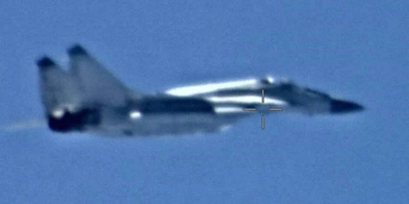 A picture released by US AFRICOM, on May 26, 2020, reportedly shows a Russian Mig-29 Fulcrum jet flying over Libya. (AFP)