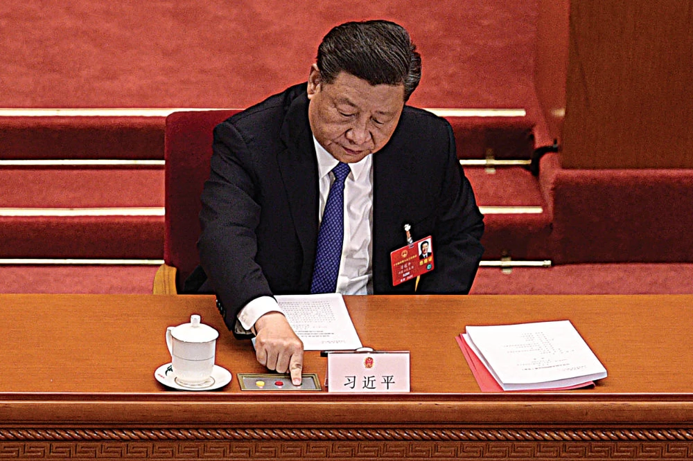 Chinese President Xi Jinping votes on the Hong Kong proposal. (AFP)