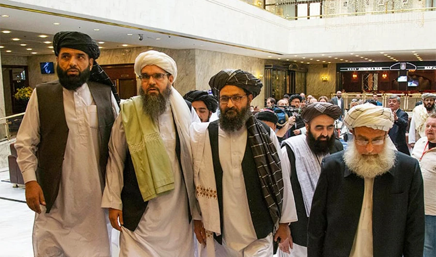 Mullah Abdul Ghani Baradar, the Taliban's top political leader, third from left, arrives with other members of Taliban delegation for talks in Moscor, Russia on May 28, 2019. (AP)