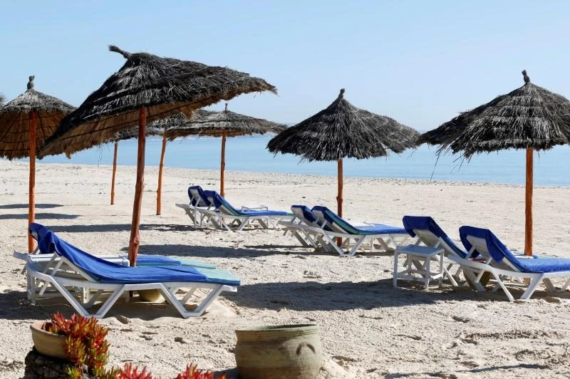Empty sunbathing chairs are seen on a beach near the Hasdrubal Hotel in Hammamet, Tunisia , March 12, 2020. (Reuters)