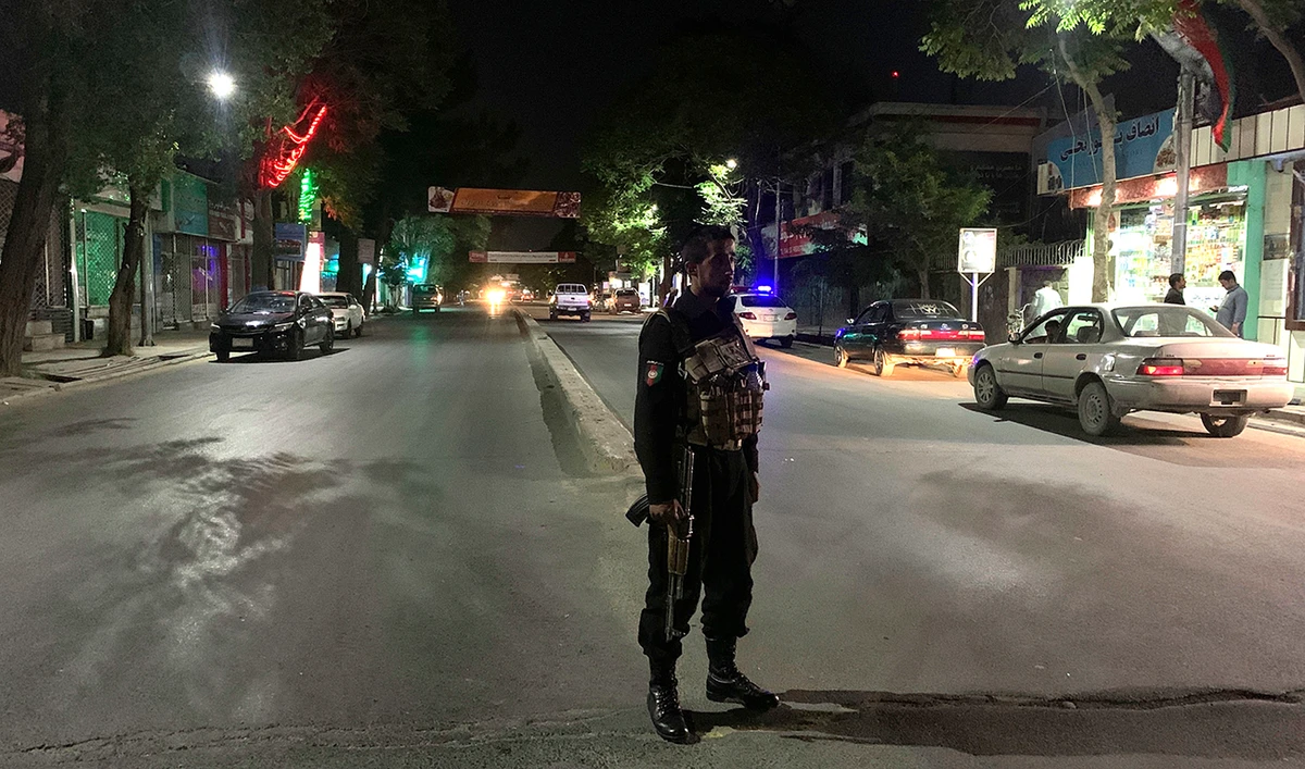 An Afghan policeman stands guard in Kabul, Afghanistan, on June 2, 2020. (AP)