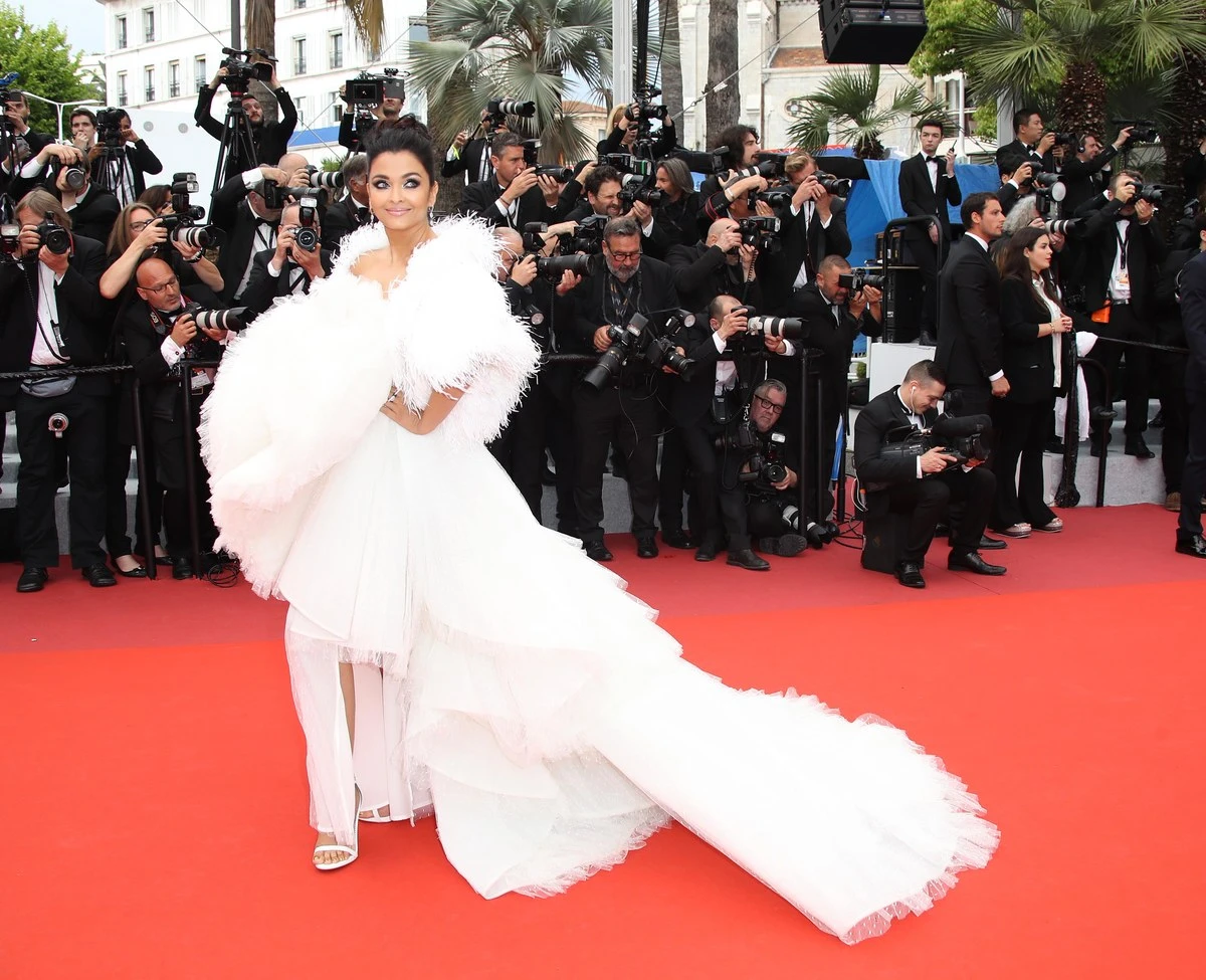 Indian actress Aishwarya Rai Bachchan wore a gown by Saudi designer Mohammed Ashi to the 2019 Cannes Film Festival. (AFP)