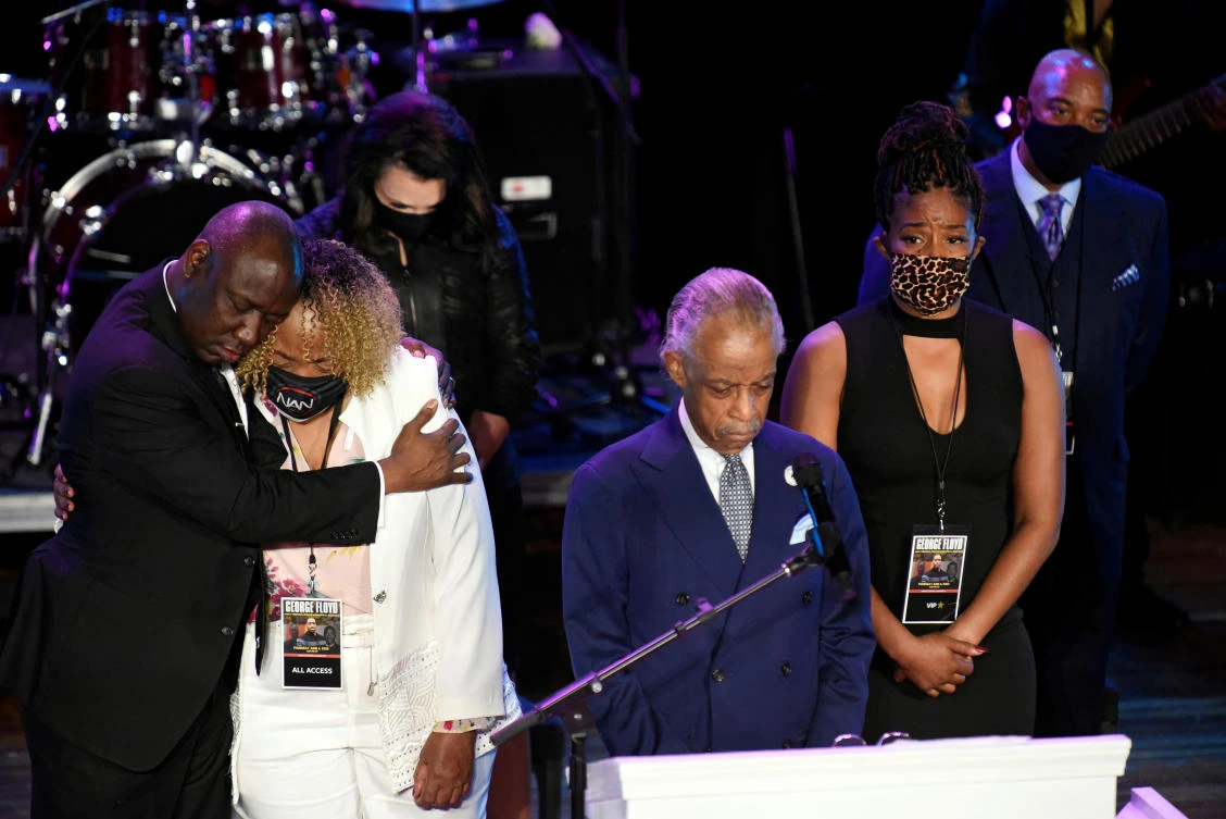 Reverend Al Sharpton leads a moment of silence during a memorial service for George Floyd, who died in Minneapolis police custody, in Minneapolis, Minnesota, US, June 4, 2020. (Reuters)