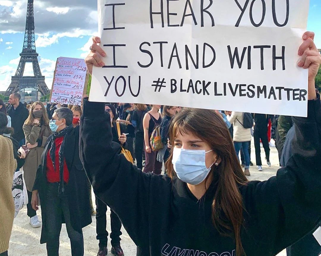 Tunisian model Sonia Ben Ammar shared images from the Paris protests on Sunday. (Instagram)