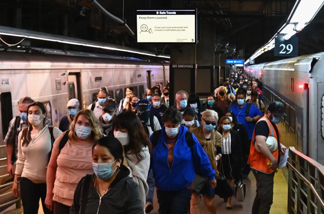 Commuters arrive at Grand Central Station with Metro-North during morning rush hour on June 8, 2020, in New York City. (AFP)