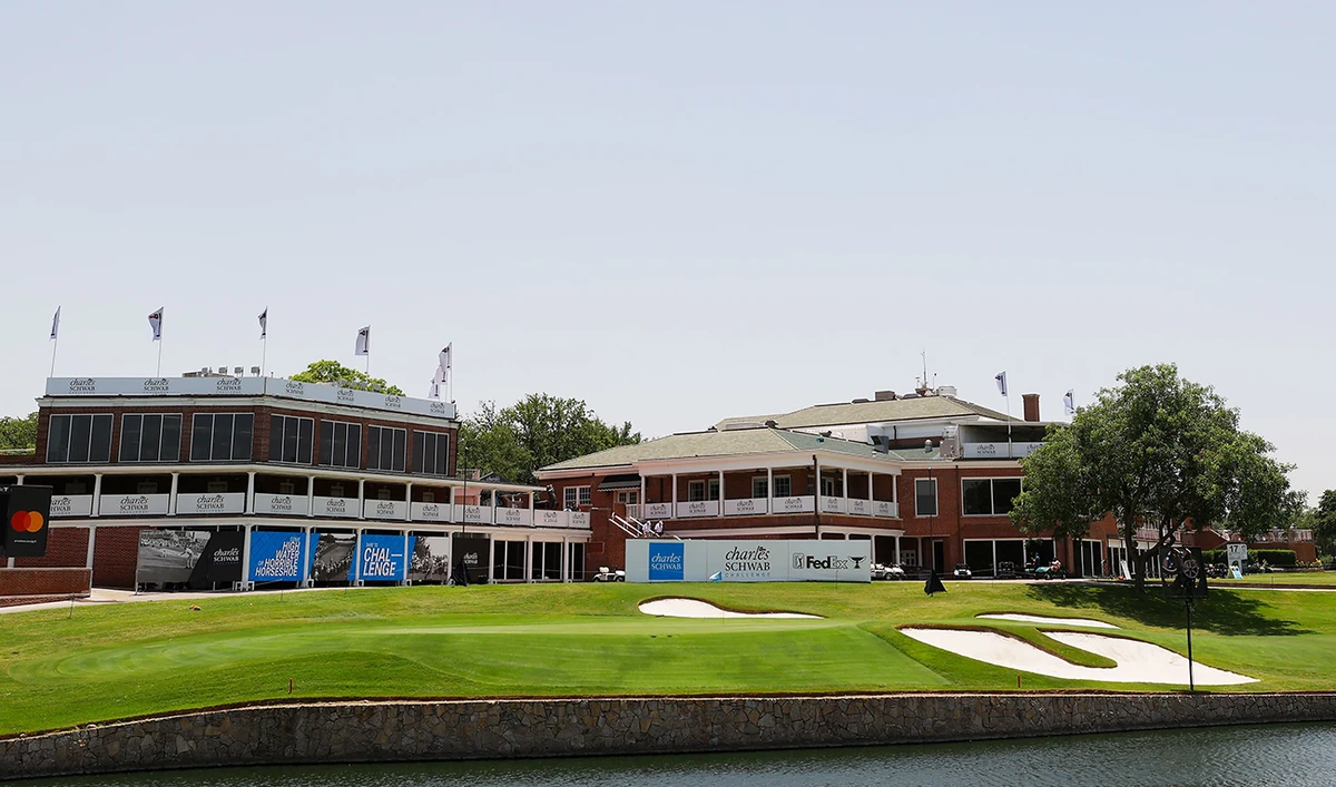 A general view of the 18th green during a practice round prior to the Charles Schwab Challenge at Colonial Country Club on June 09, 2020 in Fort Worth, Texas. (AFP)