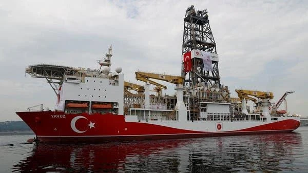 Turkish drilling vessel Yavuz sets sail in Izmit Bay, on its way to the Mediterranean Sea, off the port of Dilovasi, Turkey. (Reuters)