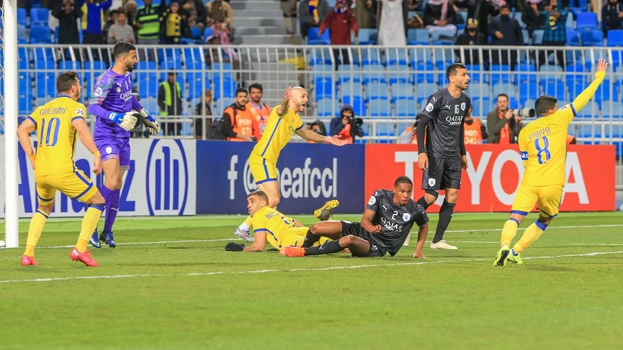Nassr players react during the AFC Champions League group D football match between Saudi's al-Nassr and Qatar's al-Sadd at Prince Faisal Bin Fahd Stadium in the Saudi capital Riyadh on February 11, 2020. (File/AFP)