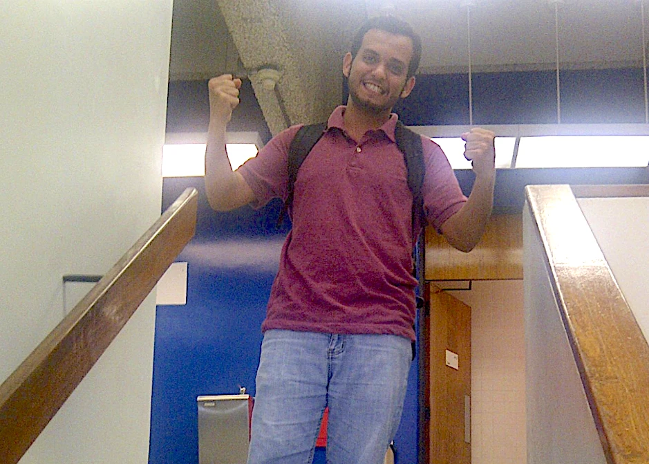 Saudi Student Ali Al-Shehri standing at building 7 in King Fahd University of Petroleum and Minerals (KFUPM) in Riyadh, Saudi Arabia on May 14, 2014. Al-Sheri, who is currently on a doctoral scholarship from KFUPM at the University of California, has invented a breathalyzer-like tool that can test individuals in 10 minutes. ( Photo courtesy: Al-Shehri's Facebook)