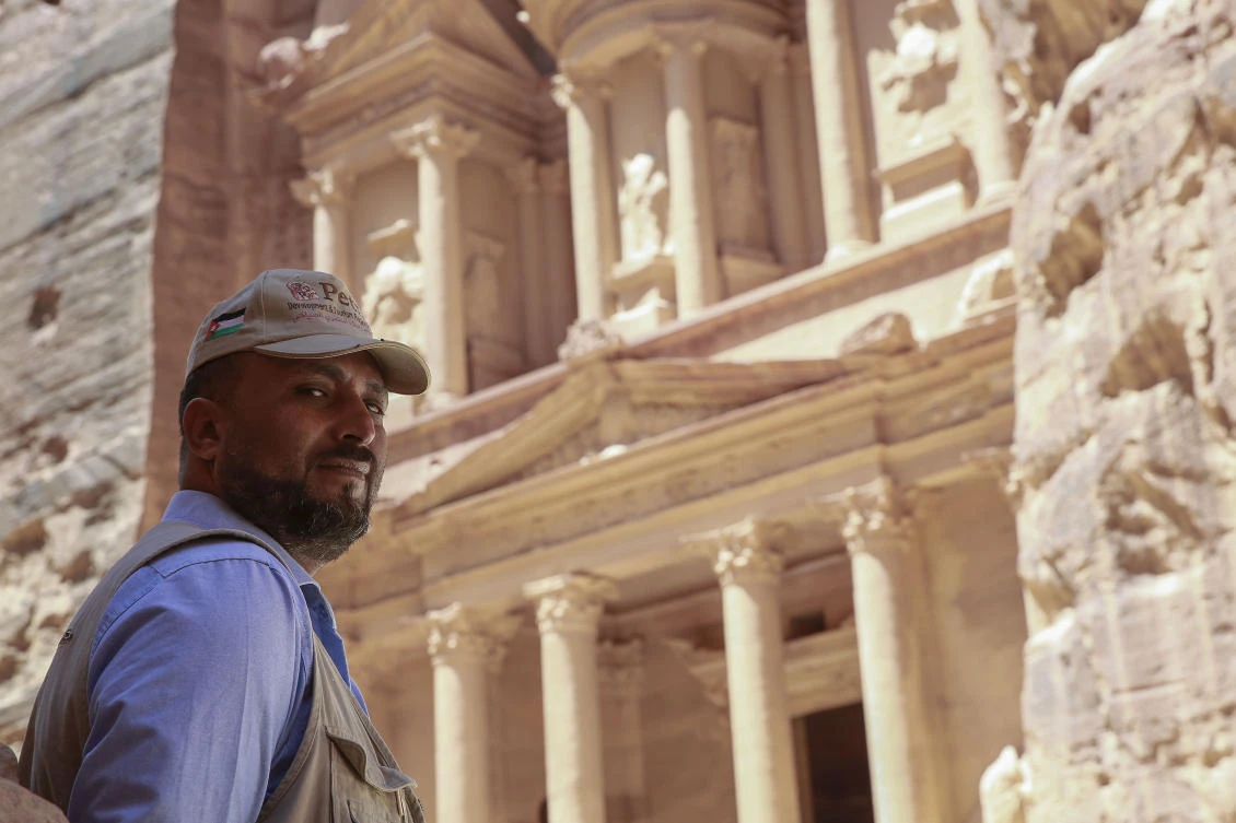 Nayef Hilalat, 42, guards Jordan's ancient city of Petra, which remains empty of tourists amid the COVID-19 pandemic crisis. (AFP)