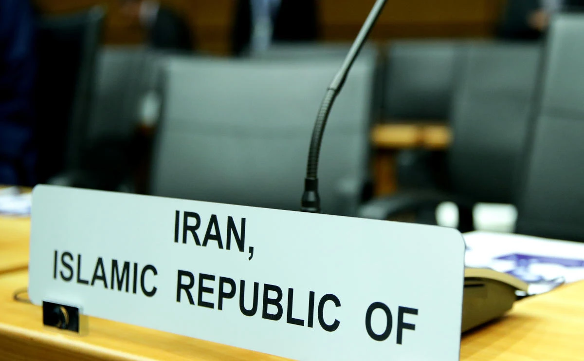 A sign marks the seat of Iran's ambassador to the International Atomic Energy Agency (IAEA) ahead of a board of governors meeting at the IAEA headquarters in Vienna, Austria March 9, 2020. (Reuters)