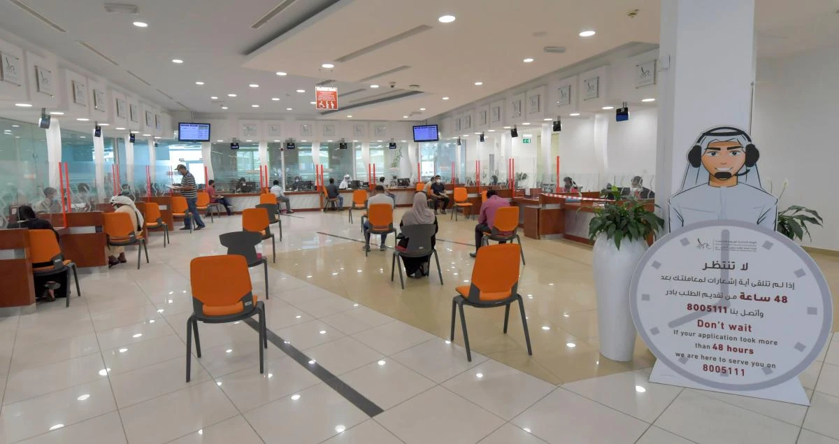 Chairs at the Passports Department are set up to adhere to social distancing as civil servants return to work following the easing of restrictions in Dubai on 16 June, 2020. (AFP)