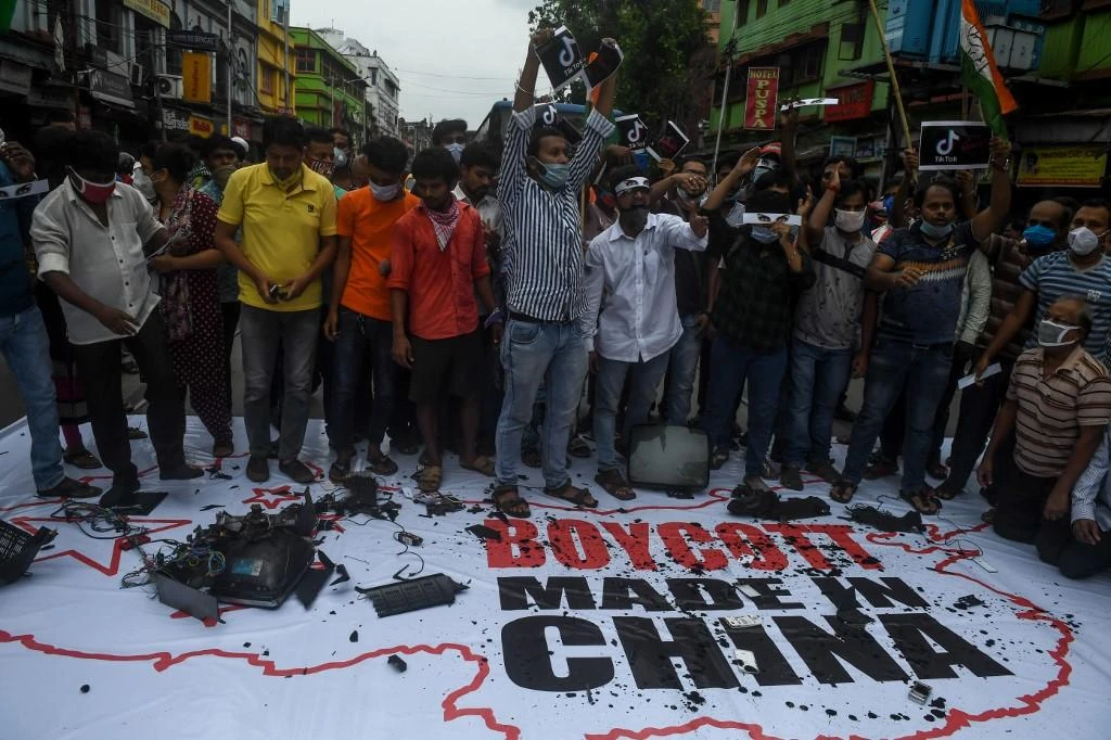 Congress party supporters shout slogans during an anti-China demonstration in Kolkata, on June 18, 2020. (File/AFP)