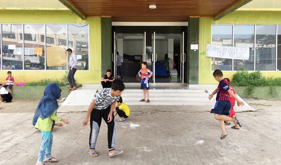 Refugee children playing in the parking lot of the run-down military compound in West Jakarta where they are sheltered since July 2019. (AN photo by Ismira Lutfia Tisnadibrata)