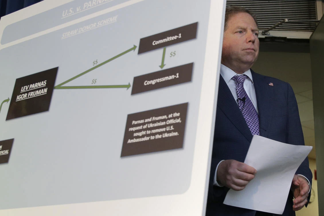 In this Oct. 10, 2019, file photo, US Attorney for the Southern District of New York Geoffrey Berman arrives for a news conference in New York. (AP Photo/Seth Wenig, File)