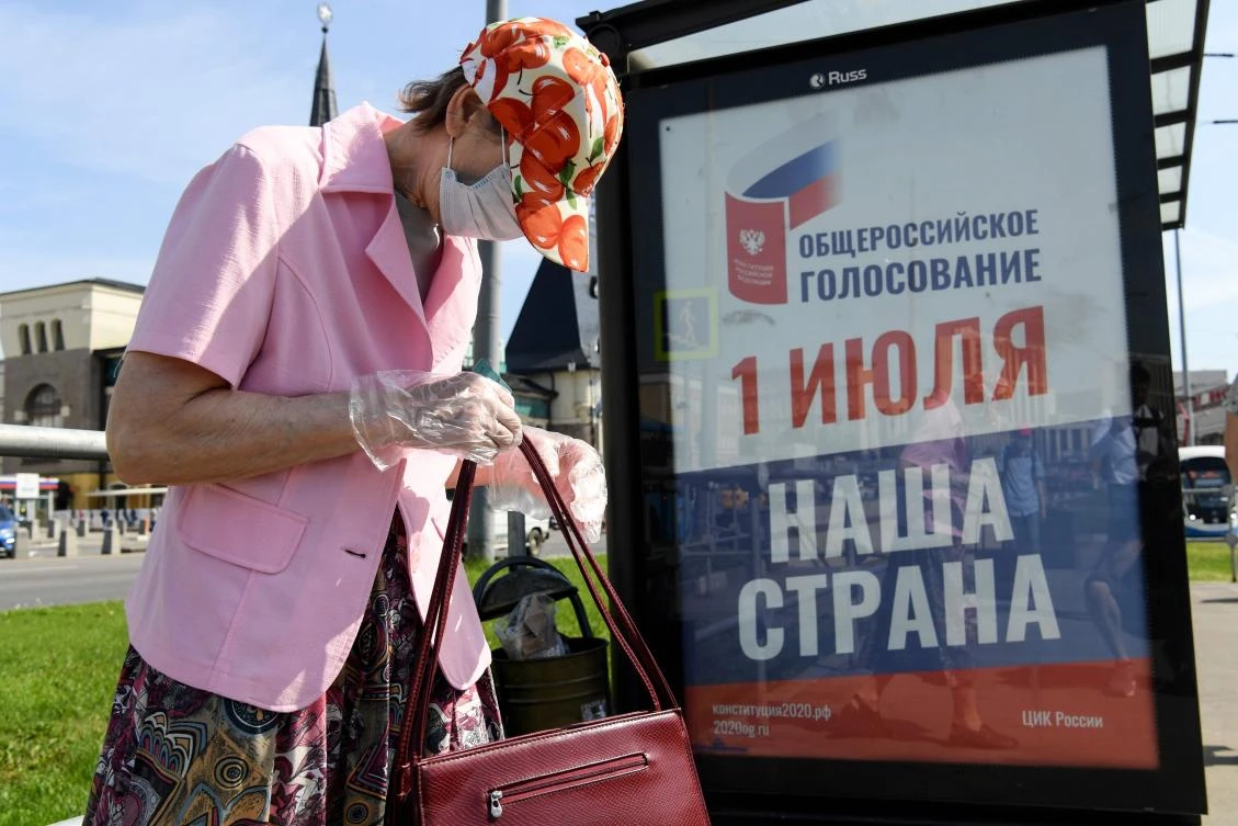 Russians will vote on July 1 on a series of constitutional reforms allowing Vladimir Putin to potentially stay in power beyond 2024. Above, an information display about the vote. (AFP)