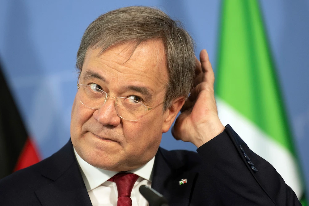 Armin Laschet governor of Germany’s most populous state North Rhine-Westphalia announces week-long lockdown measures in the Guetersloh district at a press conference in Duesseldorf, Germany, Tuesday, June 23, 2020. Following the corona outbreak at meat processor Toennies, the federal state authorities are massively restricting public life in the Guetersloh district with a lockdown. (AP)
