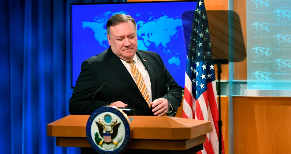 US Secretary of State Mike Pompeo warns Lebanon of its relations with Hezbollah during a press conference at the State Department, on Wednesday in Washington. (AP)